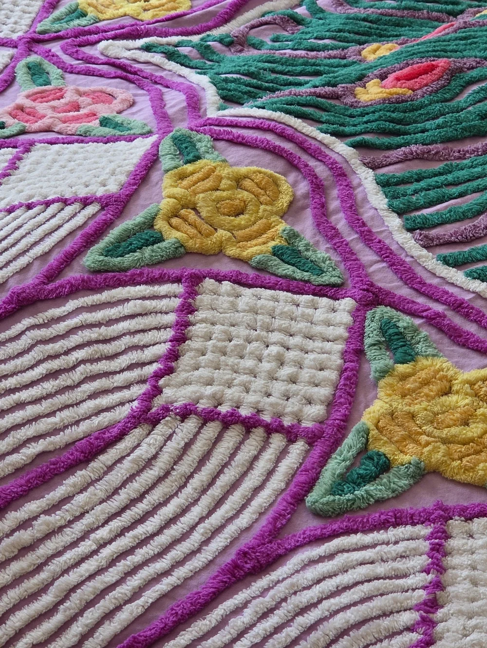 Vintage Chenille Peacock Bedspread Purple 98